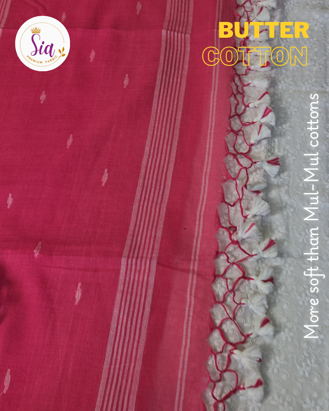 Peach - BUTTER SOFT PREMIUM Mul-Mul cotton, 120 thread count with embroidered floral motifs.