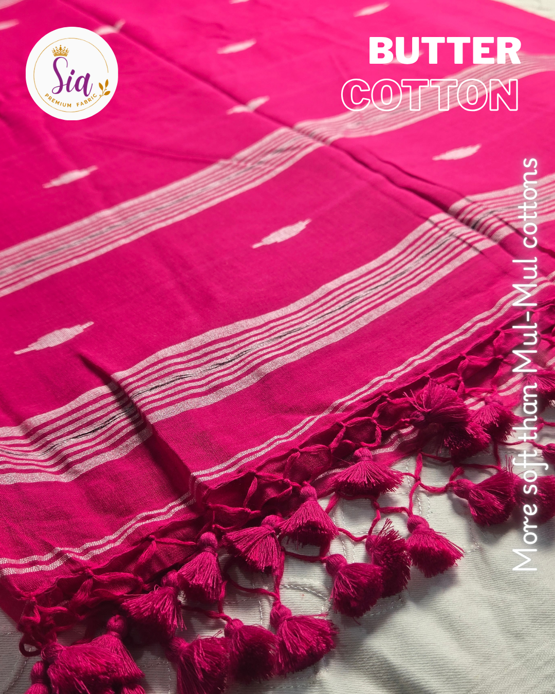 Soft reddish-pink or pinkish-red shade - BUTTER SOFT PREMIUM Mul-Mul cotton, 120 thread count with embroidered motifs.