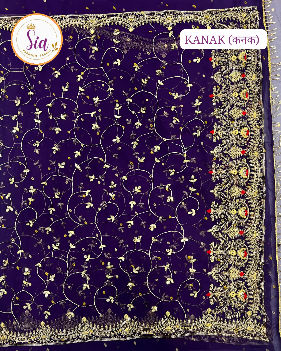 Dark Purple - Kanak (कनक) Collection - Heavy Embroidery with Bandhej