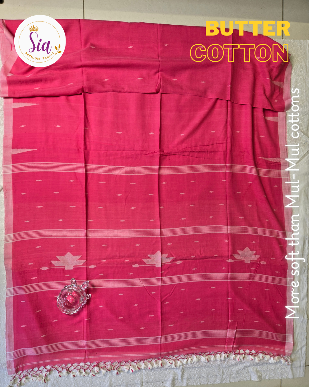 Peach - BUTTER SOFT PREMIUM Mul-Mul cotton, 120 thread count with embroidered floral motifs.