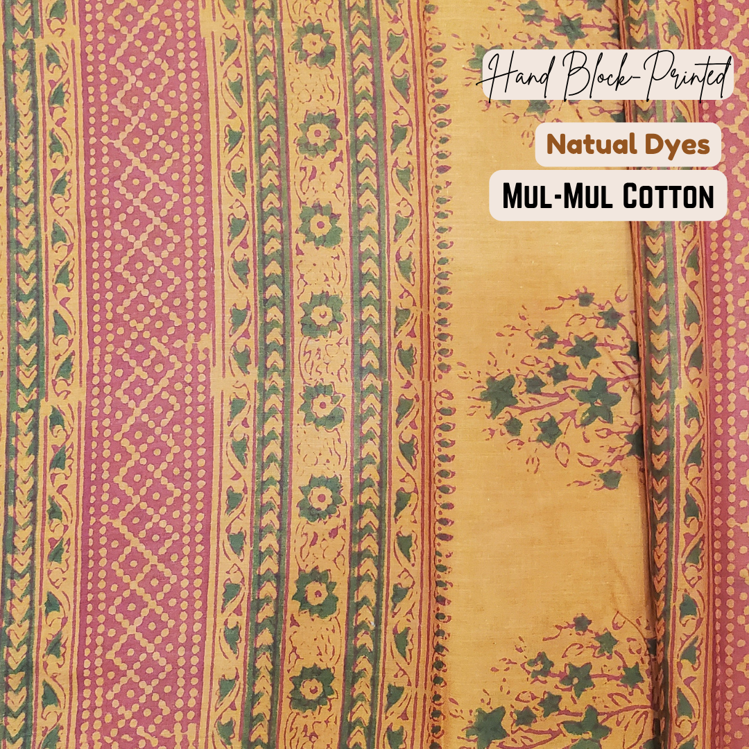 Rust orange beauty features classic hand block floral motifs and intricate borders