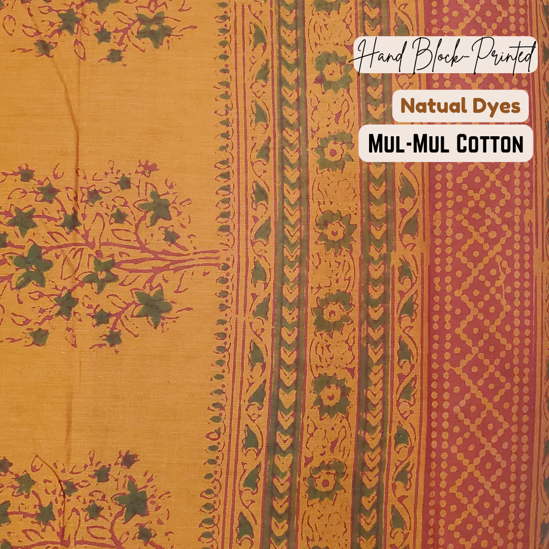 Rust orange beauty features classic hand block floral motifs and intricate borders