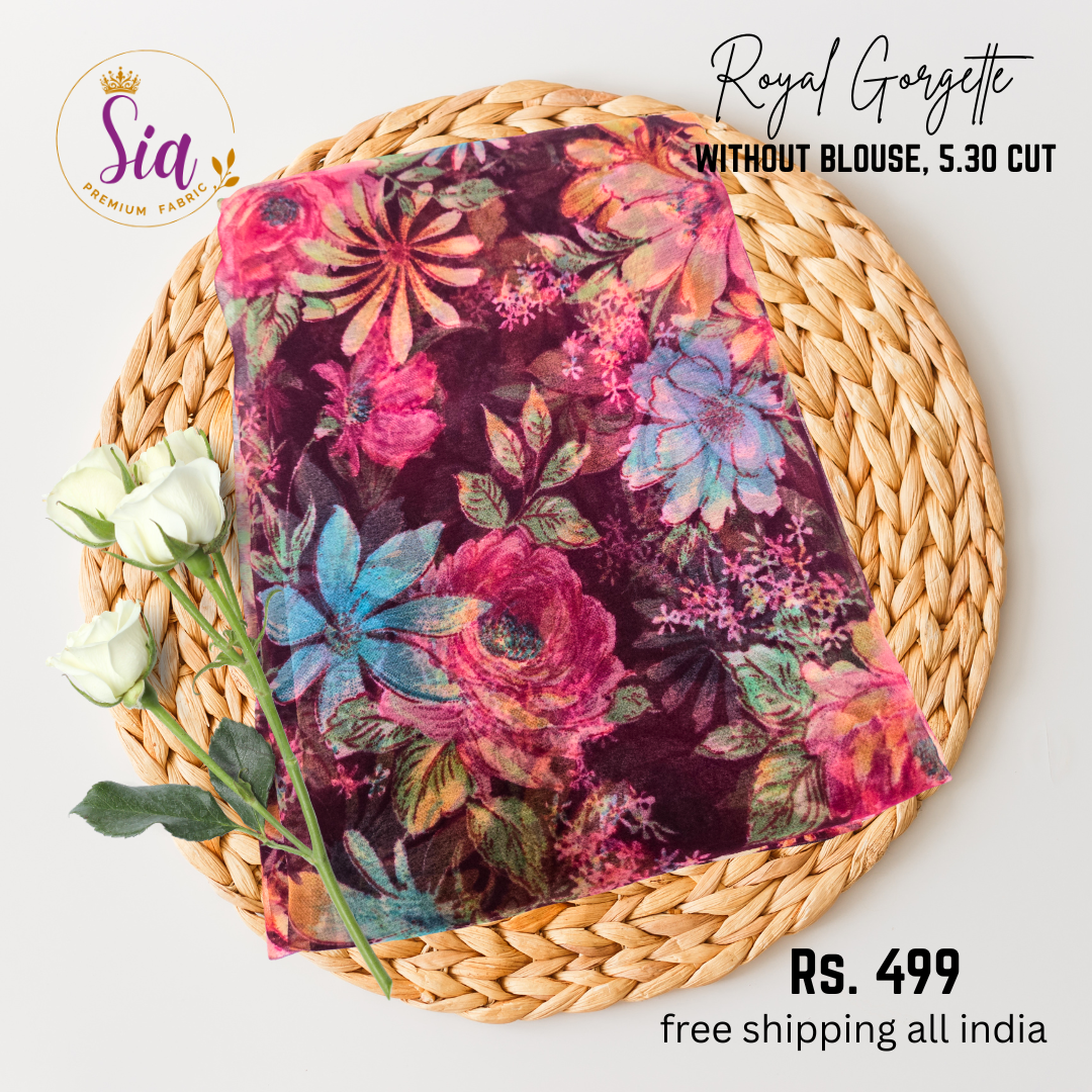 Floral Prints - MAGENTA - Royal Gorgette without blouse sarees