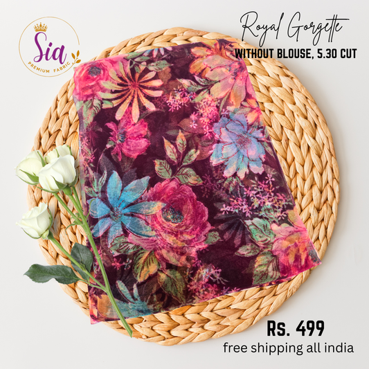 Floral Prints - MAGENTA - Royal Gorgette without blouse sarees