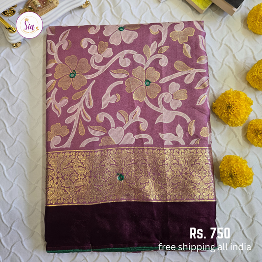 Mauve Pink - Dull Moss Sarees - Mirror work, Piping contrast border and Foil Prints