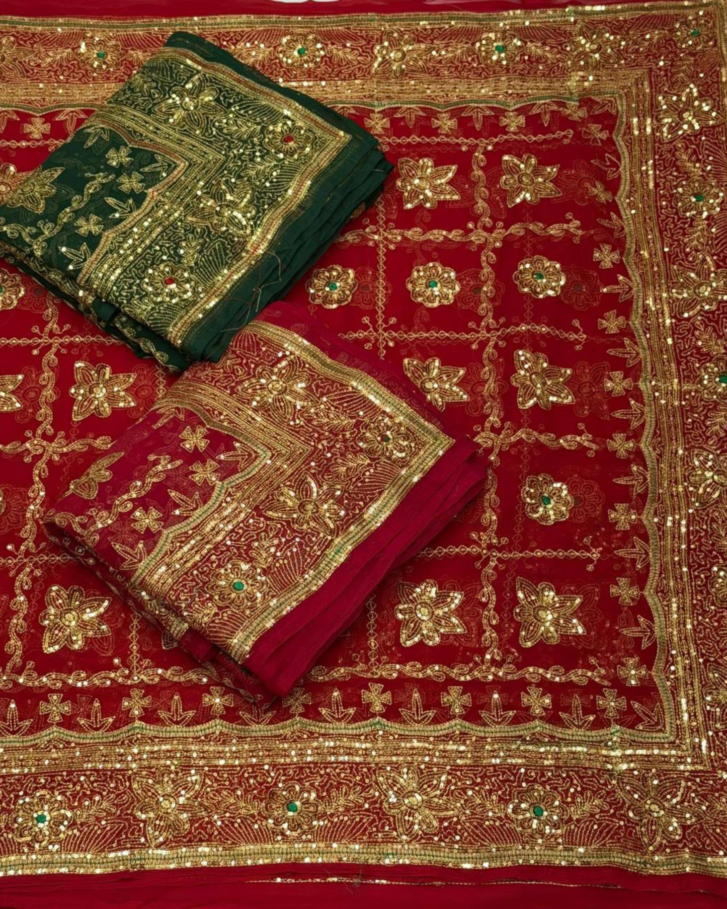 Green Vintage Full Handwork Gharchola Saree on Royal Georgette Fabric