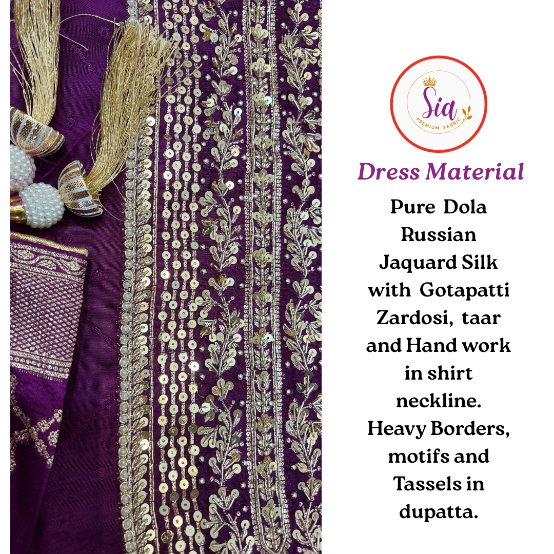 Pure Dola Russian Jacquard Silk Dress Material - Dark Deep Purple