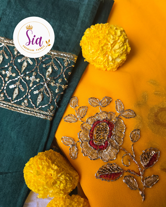 Yellow - Gulab Rose Butti Royal Georgette Saree