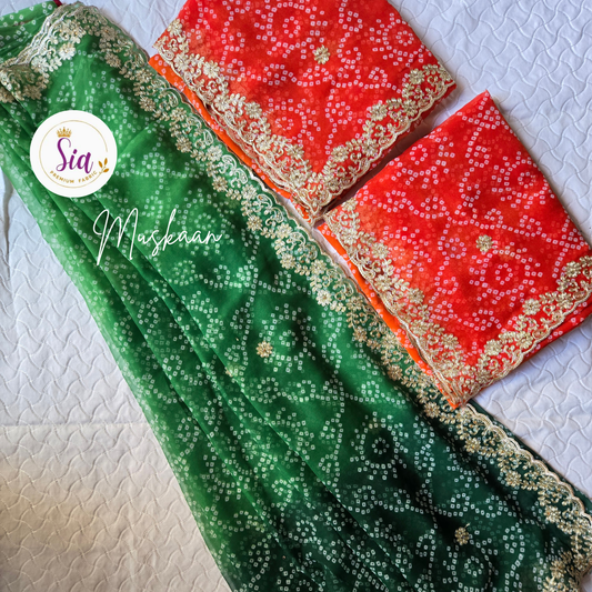 Green SHADED - BANDHEJ Prints - Embroidry work