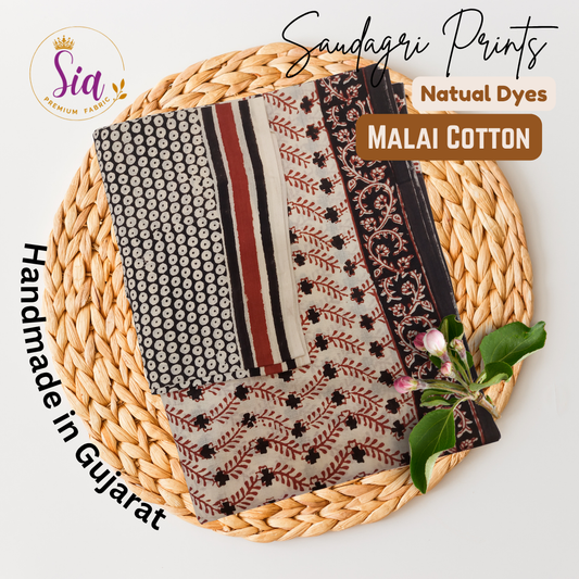 Saudagri Block Prints on Malai Cotton, Handcrafted using natural dyes