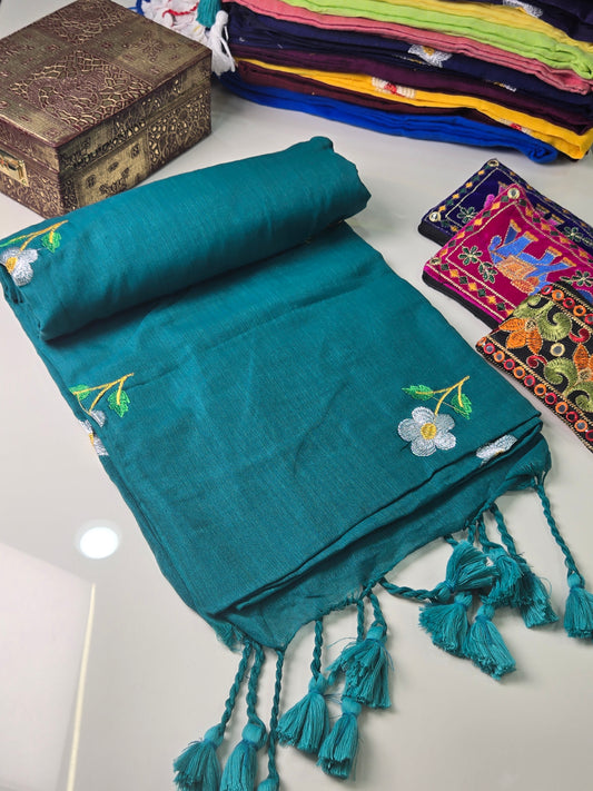 Teal/Rama - Khadi Cotton Sarees