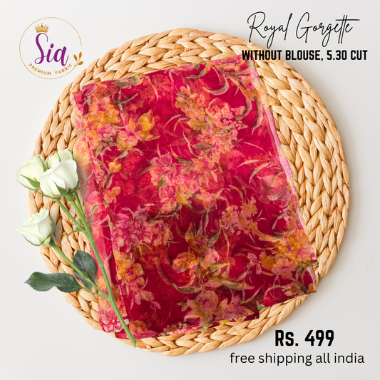 Floral Prints - PEACHY PINK - Royal Gorgette without blouse sarees