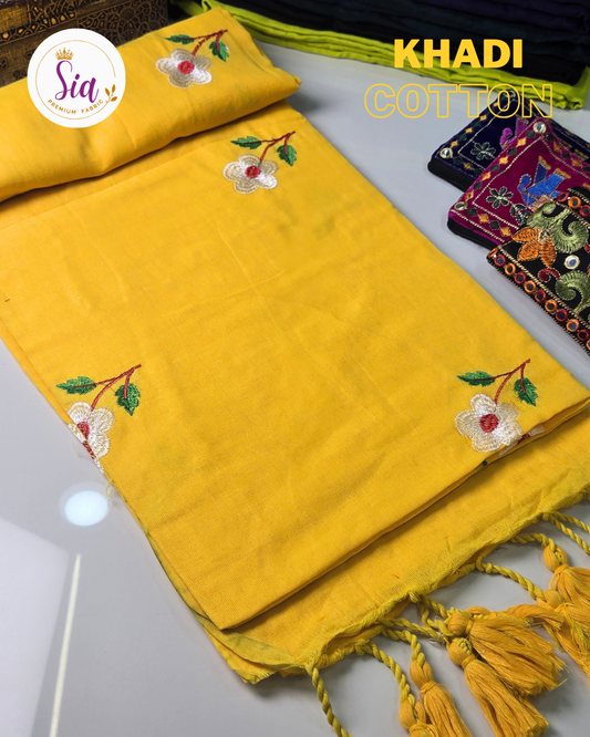 Mustard Yellow - Khadi Cotton Sarees