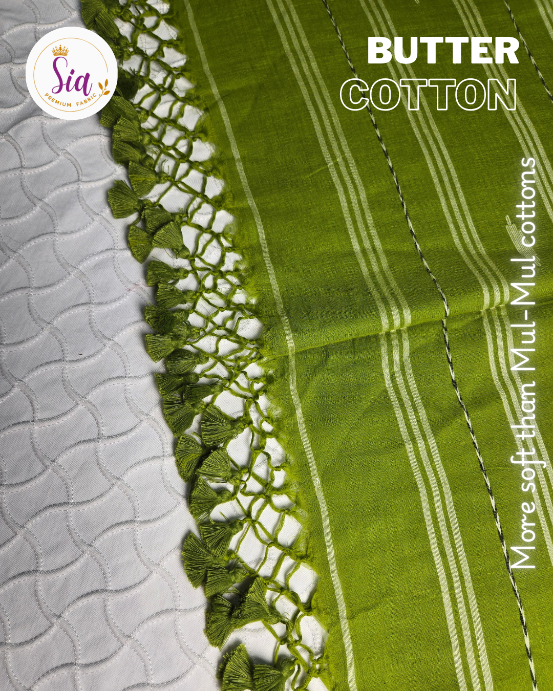 Mehndi Green / Olive green - BUTTER SOFT PREMIUM Mul-Mul cotton, 120 thread count with embroidered motifs.