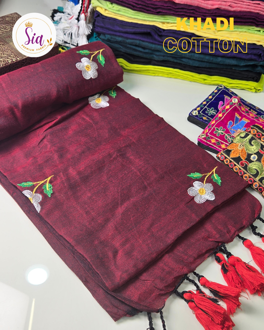 Maroon - Khadi Cotton Sarees