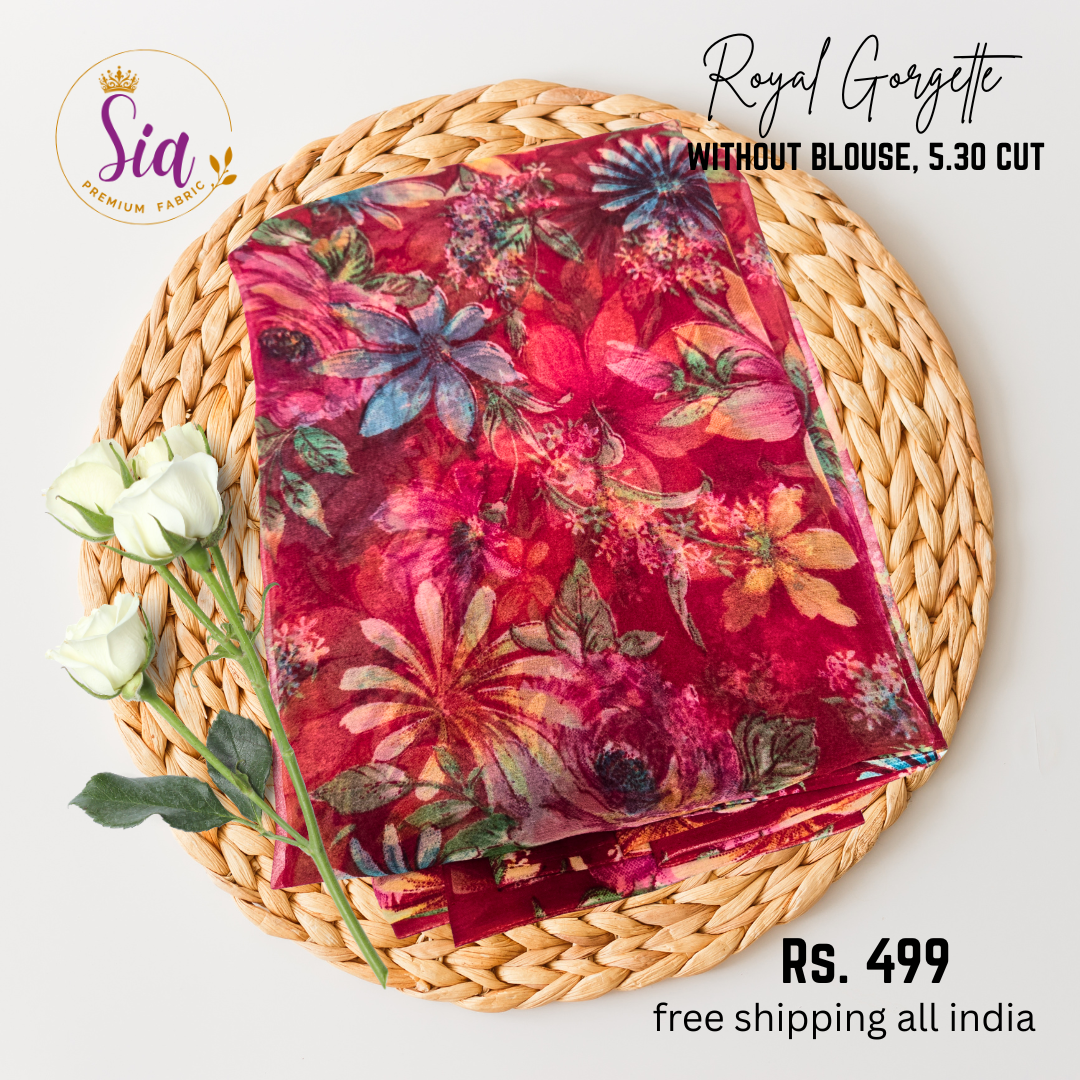 Floral Prints - RED - Royal Gorgette without blouse sarees