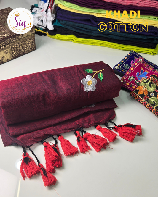 Maroon - Khadi Cotton Sarees