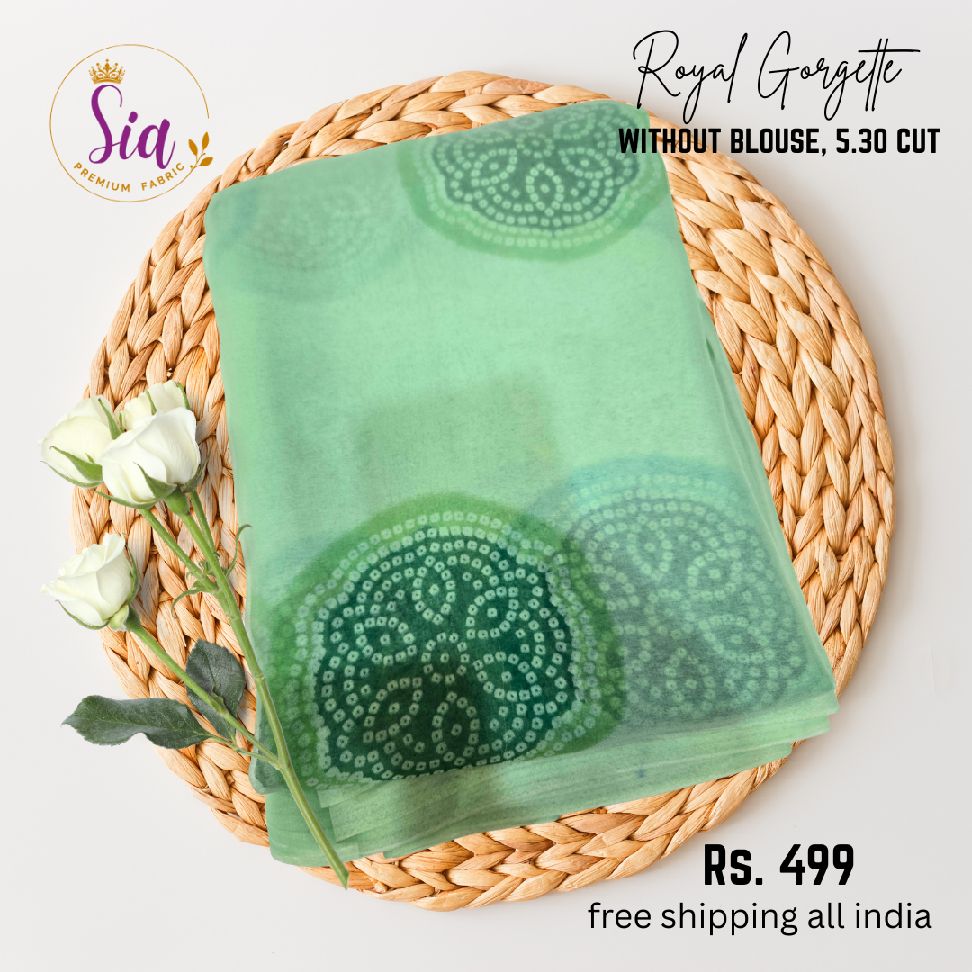 Bandhej Circles - GREEN - Royal Gorgette without blouse sarees
