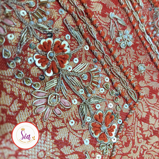 Stunning Pure Jamawar Banarasi Weave Shirt in a rich Rust hue