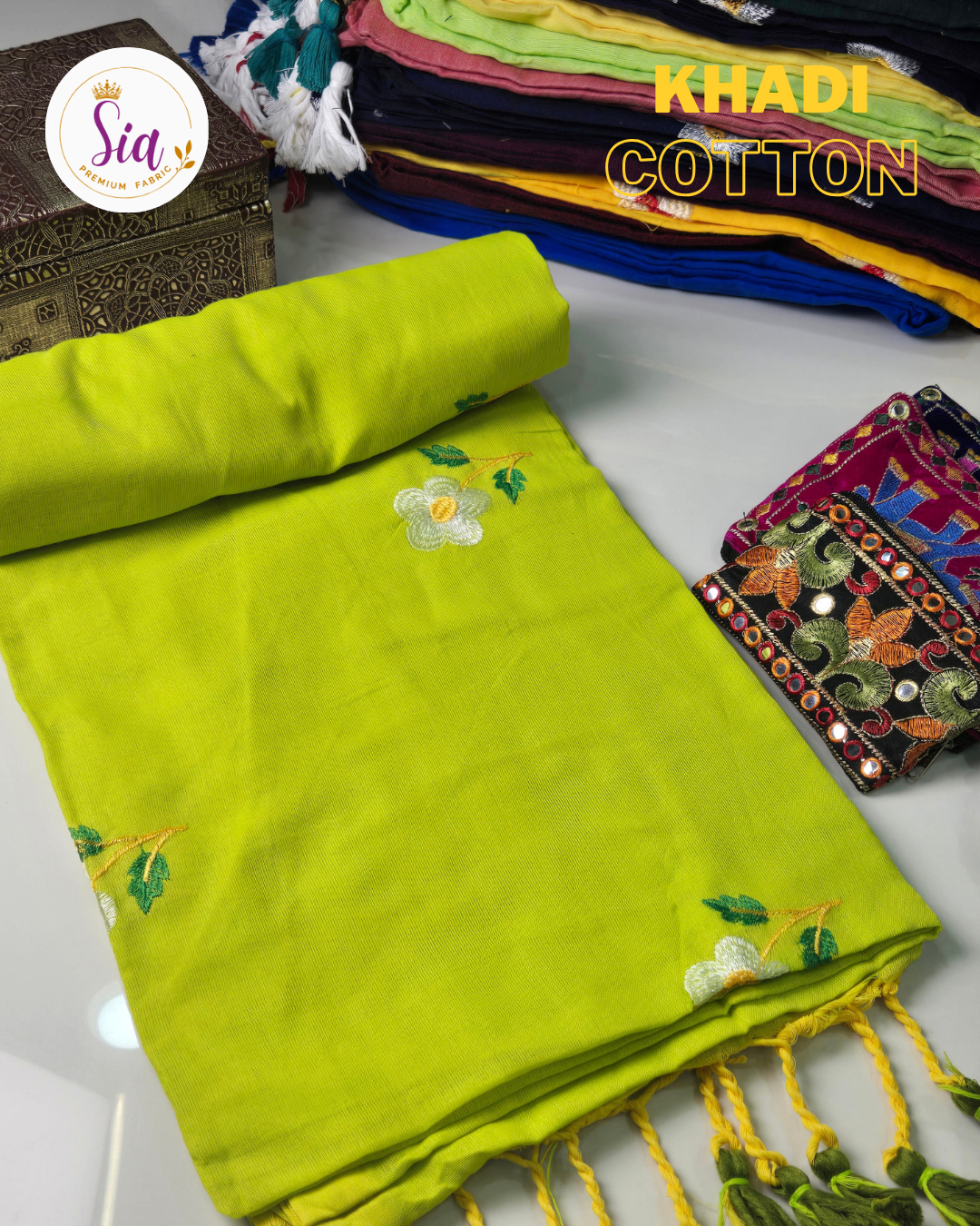 Parrot Green - Khadi Cotton Sarees