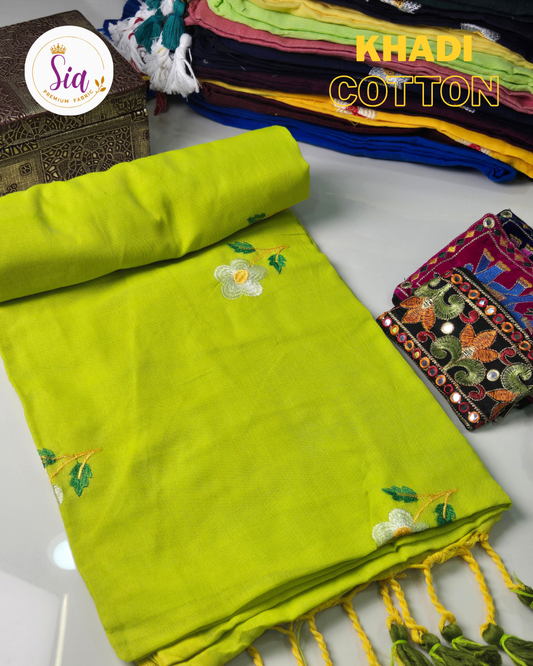 Parrot Green - Khadi Cotton Sarees