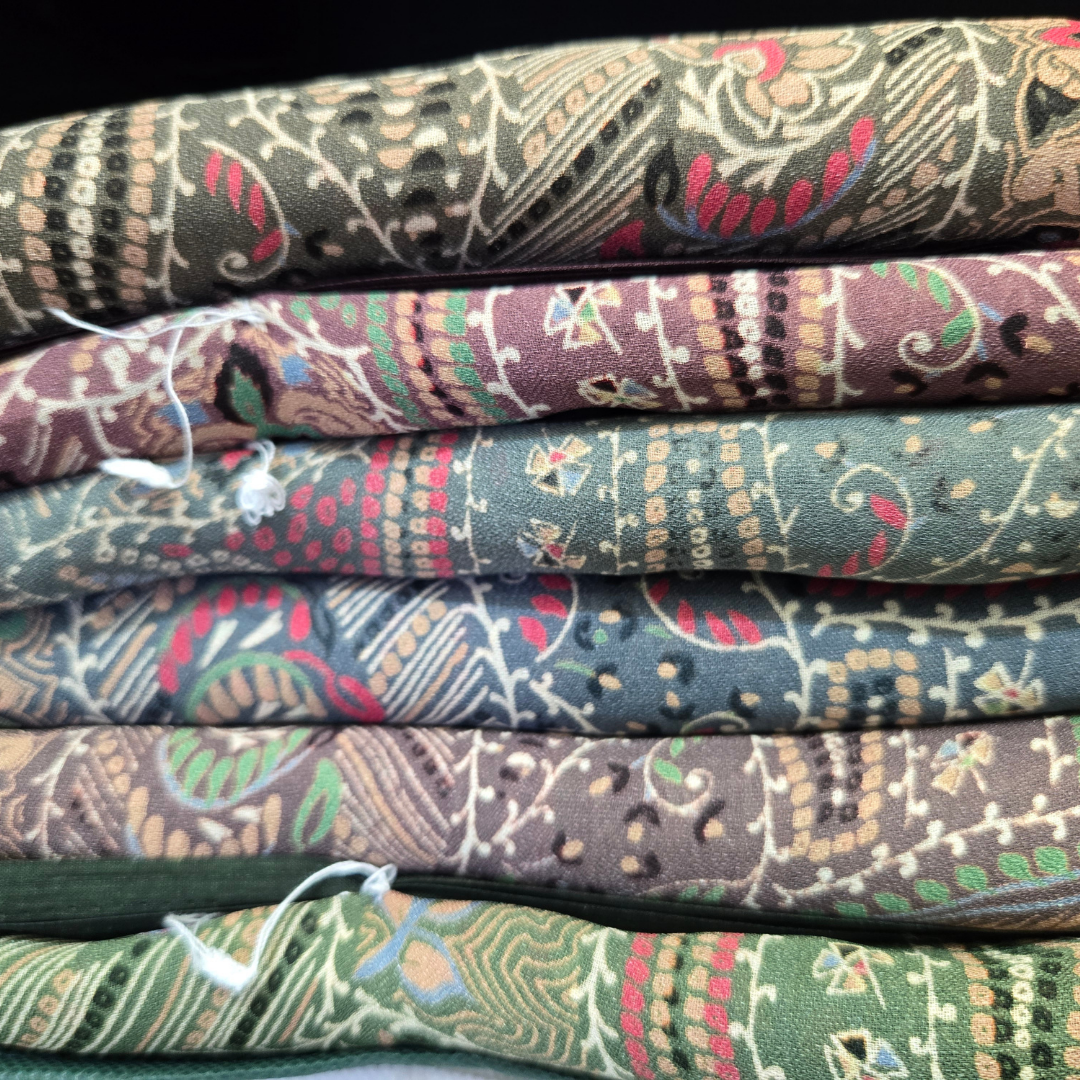 Rai dana Bandhej prints Moss chiffon saree with satin borders