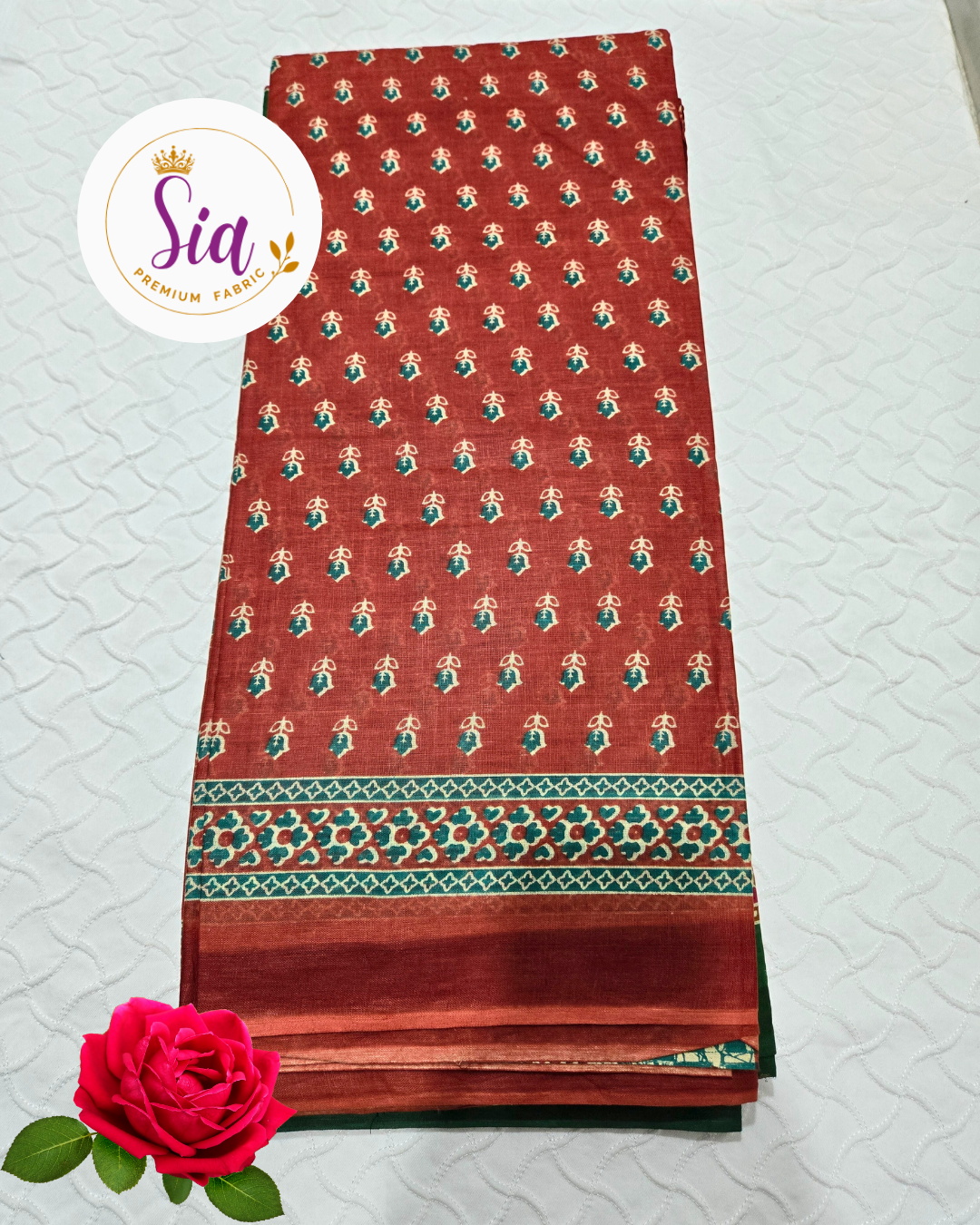 Dark Orange simple cotton saree, with blouse piece