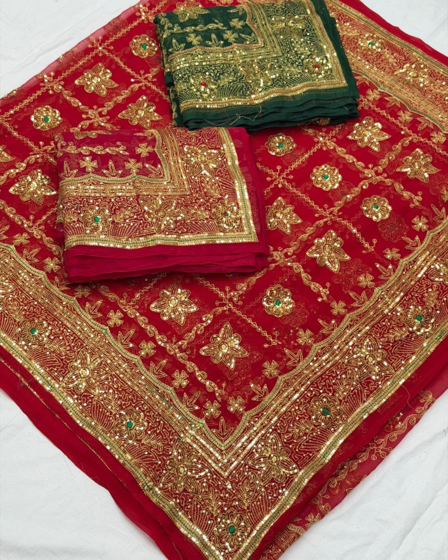 Green Vintage Full Handwork Gharchola Saree on Royal Georgette Fabric