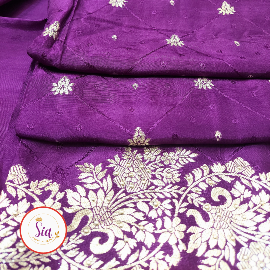 Pure Dola Russian Jacquard Silk Dress Material - Dark Deep Purple
