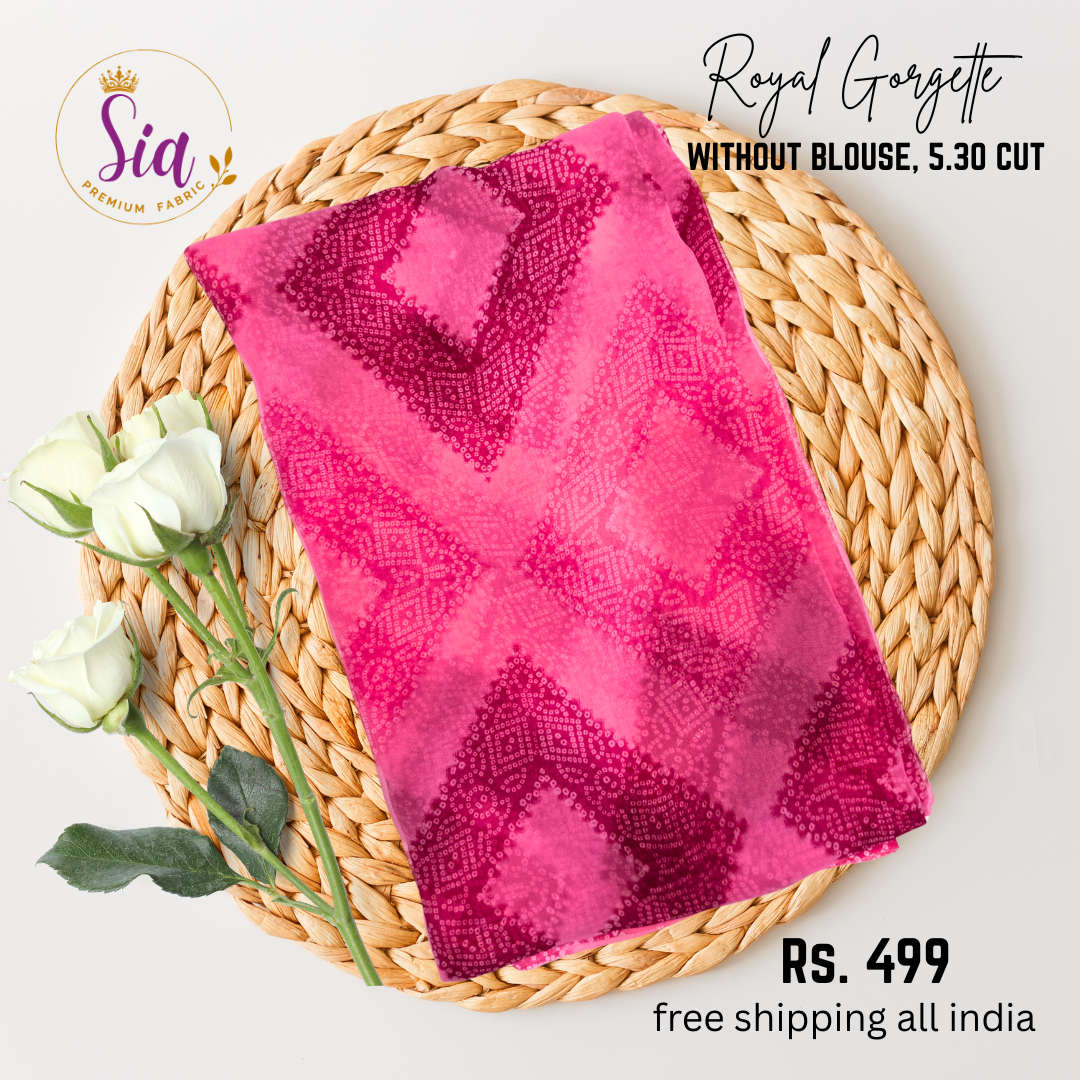 Bandhej Geometrical Designs - PINK - Royal Gorgette without blouse sarees