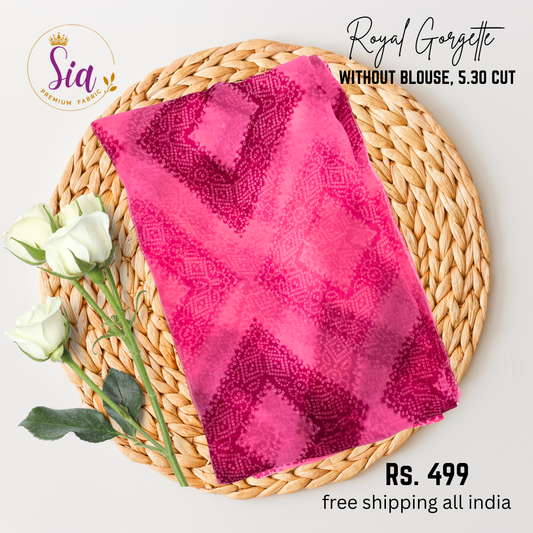 Bandhej Geometrical Designs - PINK - Royal Gorgette without blouse sarees