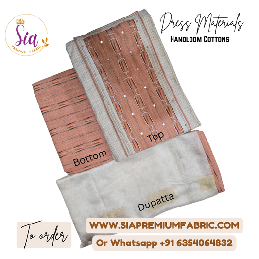Handloom Cotton Super Soft material - Beige and Peach