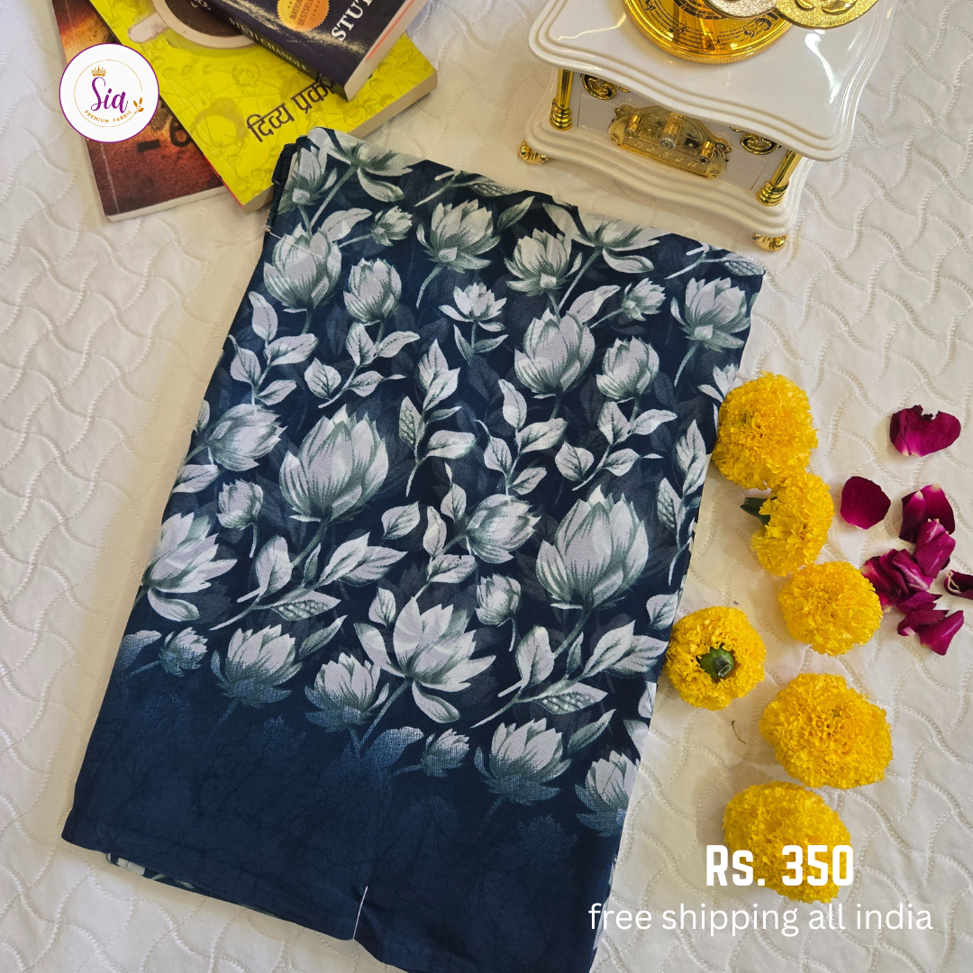 Blue - Autumn Floral Prints Weightless super soft fabric