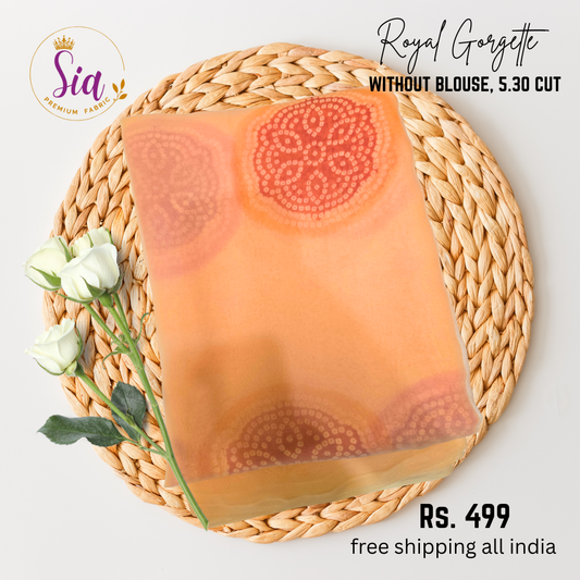 Bandhej Circles - PEACH - Royal Gorgette without blouse sarees