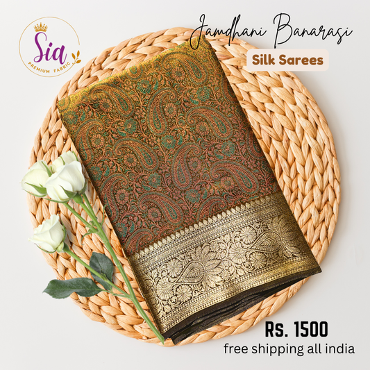 Mustard with Multi colors - Jhamdhani Banarasi silk sarees