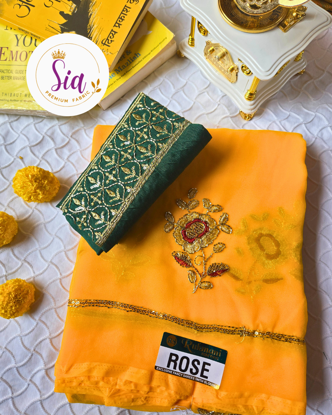 Yellow - Gulab Rose Butti Royal Georgette Saree
