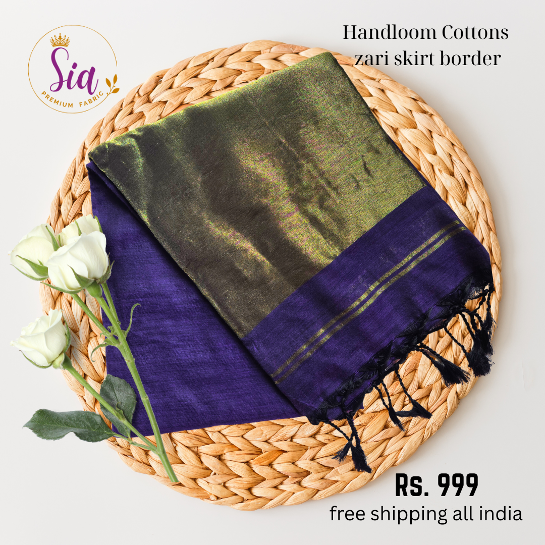 Dark Purple with Zari border - Handloom khadi cotton sarees