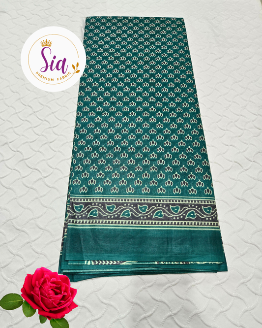 Teal/Blue simple cotton saree, with blouse piece
