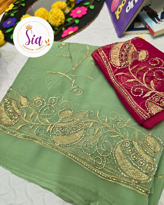 Light Green - Kumbh All-Over Embroidered Saree