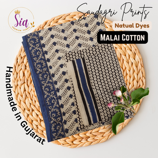 Saudagri Block Prints on Malai Cotton, Handcrafted using natural dyes