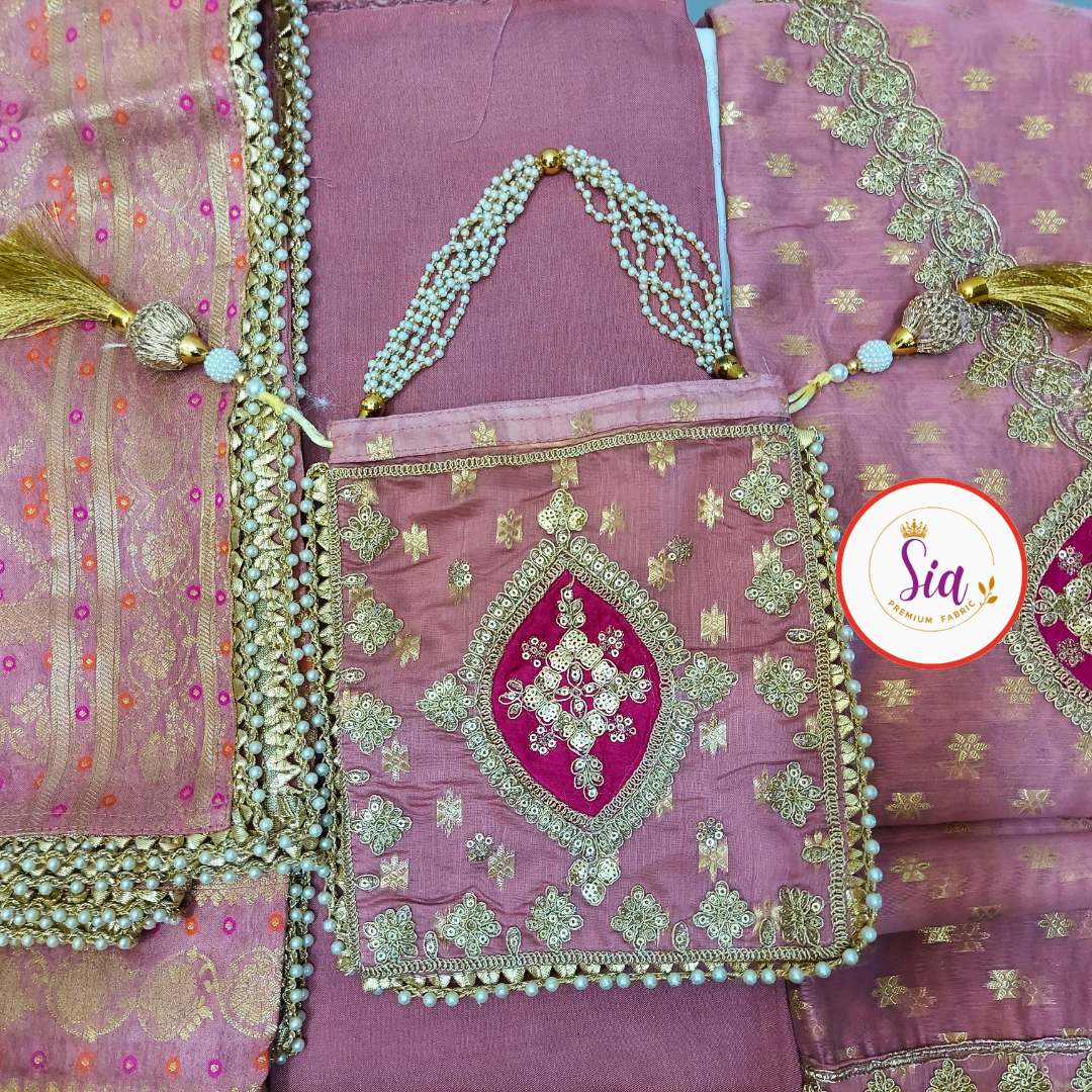 Chanderi Jacquard Silk Banarasi Weave Shirt in a soft pastel color palette