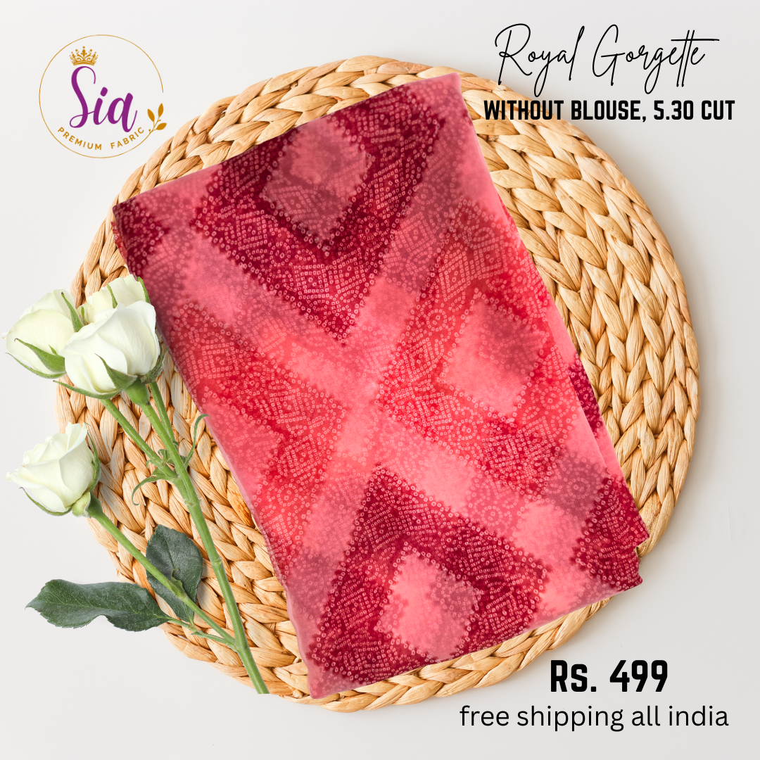 Bandhej Geometrical Designs - PEACH  - Royal Gorgette without blouse sarees