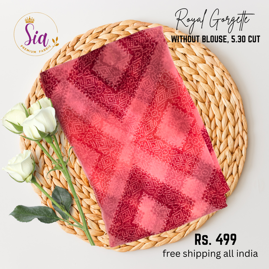 Bandhej Geometrical Designs - PEACH  - Royal Gorgette without blouse sarees