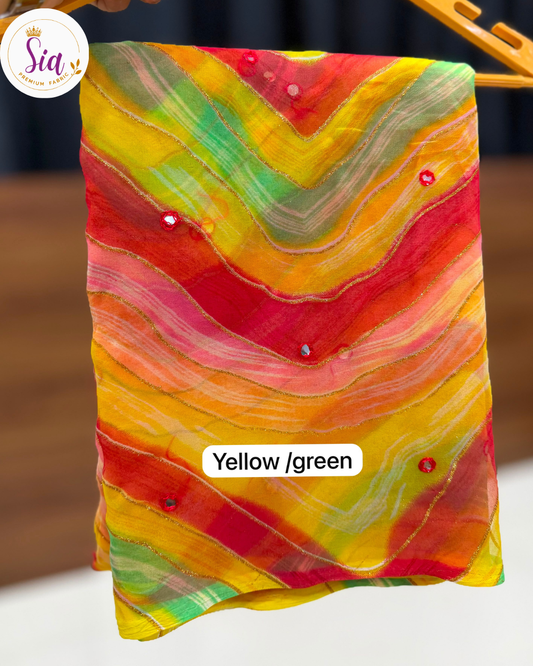 Yellow/Green Premium Soft Chiffon Saree