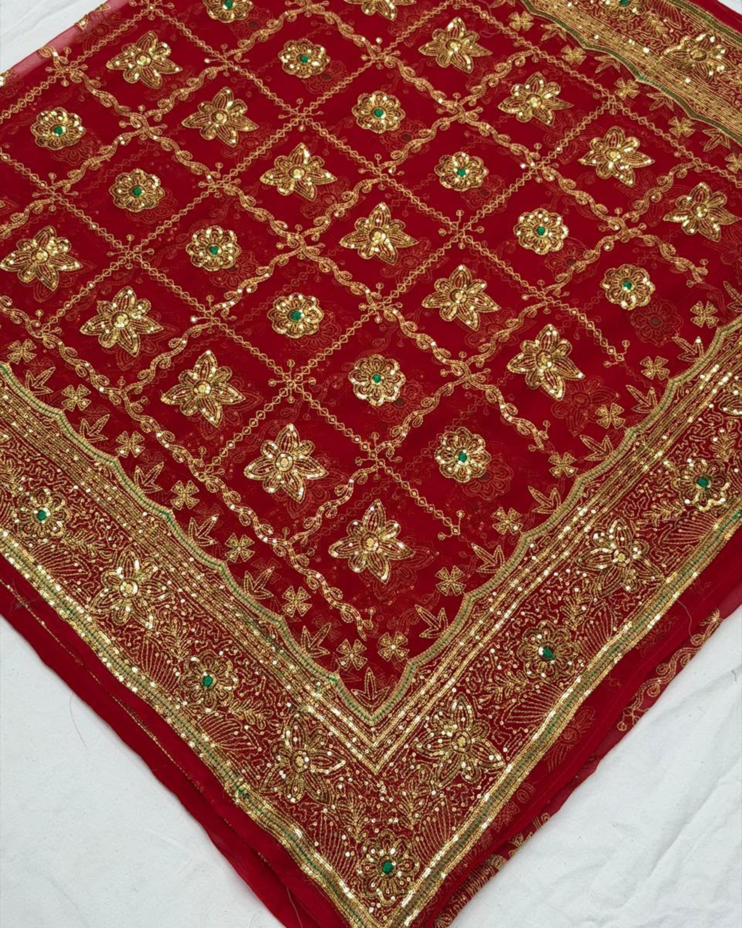 Red Vintage Full Handwork Gharchola Saree on Royal Georgette fabric.