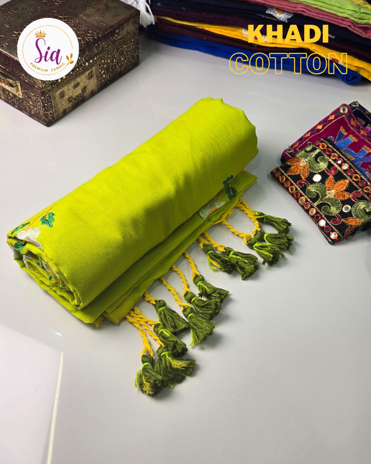Parrot Green - Khadi Cotton Sarees