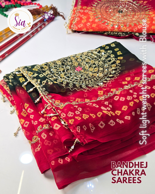 Green and Pink - Chakra Bandhej Sarees