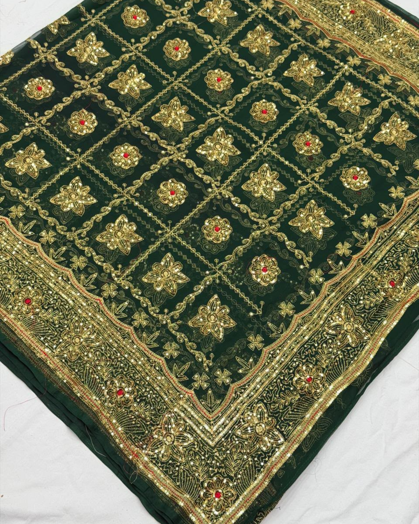 Green Vintage Full Handwork Gharchola Saree on Royal Georgette Fabric