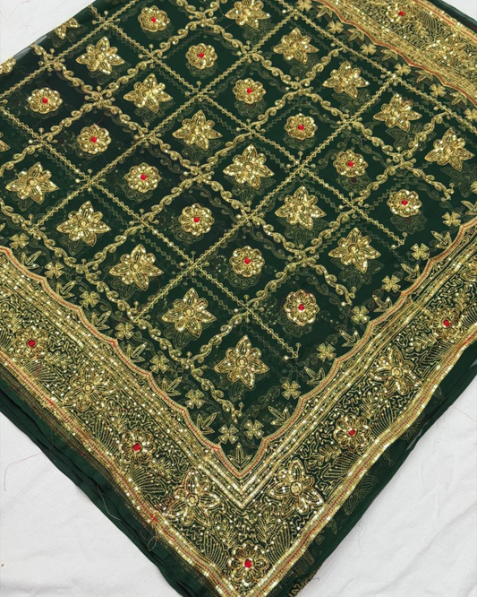 Green Vintage Full Handwork Gharchola Saree on Royal Georgette Fabric