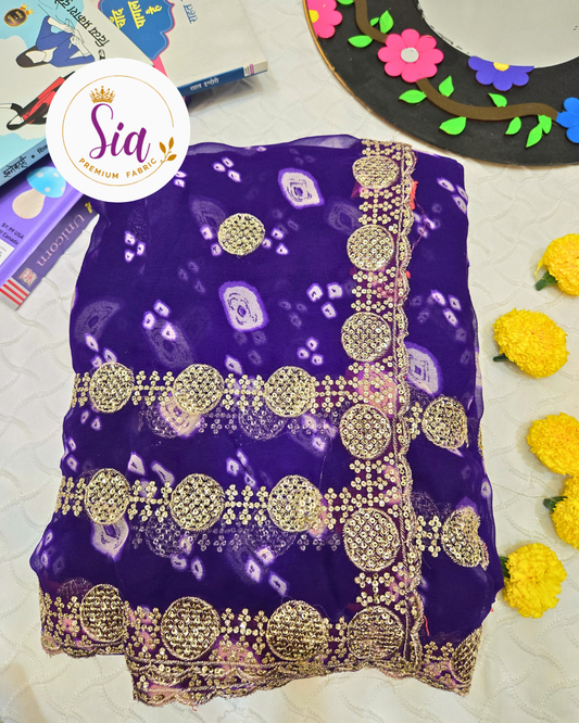 Purple - Pure BANDHEJ Chiffon - Three layer bordered Sarees